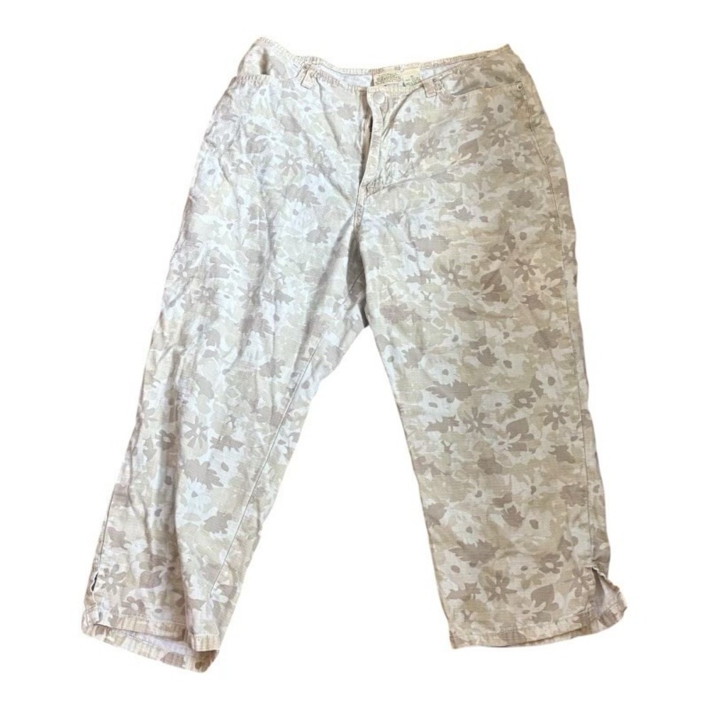 St Johns Bay Capri‎ Pants Womens Size 10 Beige Floral Ditsy Cotton Khaki